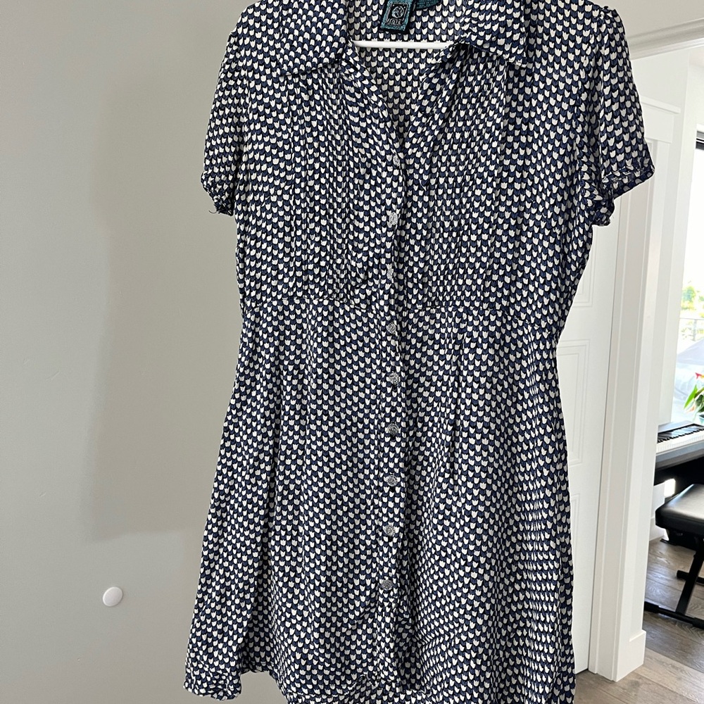 Ecote blue black and white tulip pattern babydoll dress